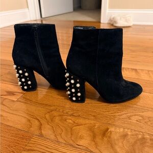 Steve Madden Black Ankle Boots with Pearl Accents